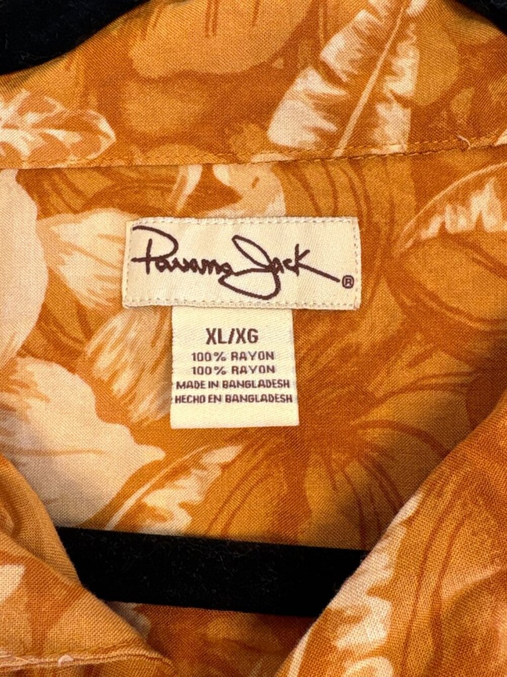 Panama Jack Hawaiian Shirt Orange Tropical Hibiscus Print Men’s XL Rayon - Picture 3 of 5